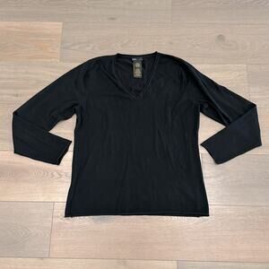 GRACE ELEMENTS Black Acrylic V Neck Long Sleeve Pullover Sweater Top Size XL‎